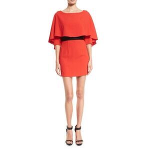 Alice + Olivia Cairo Cape 3/4 Sleeve Popover Dress Red Women Sze 4 Holiday Party